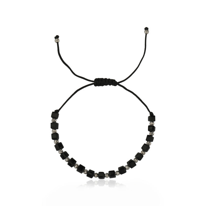 925 Silver Black Cascading Charm Bracelet – Elegant festive silver jewelry gift for Diwali & Rakhi.