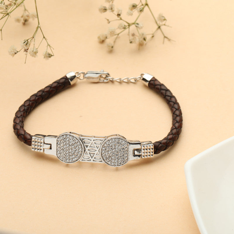 925 Silver Brown Braided Bracelet with Stylish Minimalist Design displayed on background