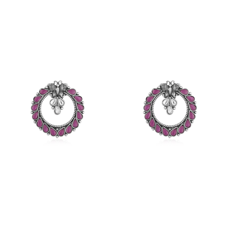 925 Silver Butterfly Earrings with pink stone detailing, perfect for festive occasions and daily wear.