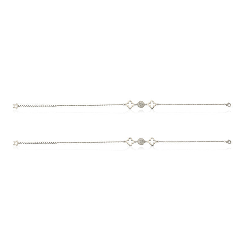 Simple 925 Silver Clover Anklet – Stylish festive accessory for Diwali & Navratri