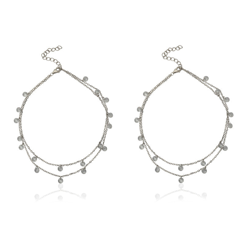 925 Silver Double Ball Anklet – Elegant festive jewelry for Diwali, Navratri, and gifting