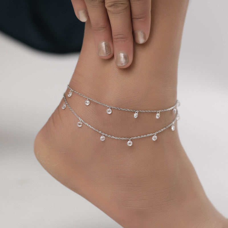 Stylish 925 Silver Double Ball Anklet perfect for Navratri outfits and Diwali celebrations