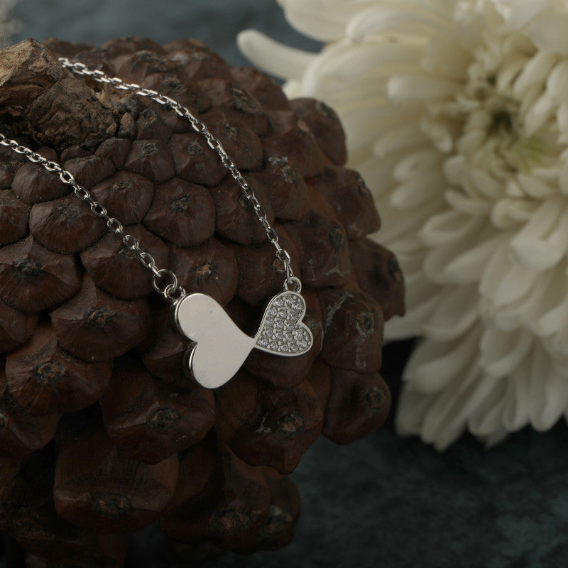 Beautiful 925 Silver Double Heart Chain Pendant displayed in a festive flatlay – perfect silver jewelry gift for loved ones.