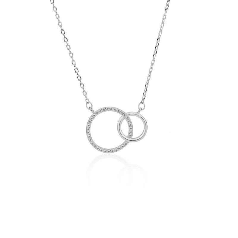 925 Silver Double Ring Pendant Necklace - Classic Jewelry