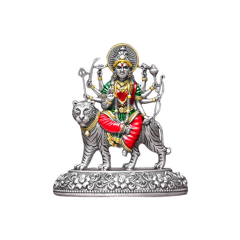 925 silver 2D idol of Durga Maa sitting on a lion. Navratri Best Gift