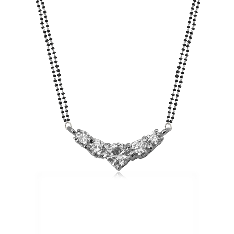 925 Silver Eternal Knot Mangalsutra with heart-shaped pendant and black beaded chain, perfect for daily wear and gifting.