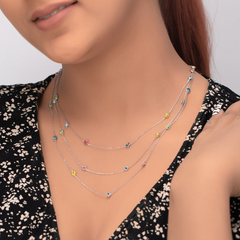 Elegant 925 Silver Evil Eye Layered Chain for Navratri, Karva Chauth, and festive wear