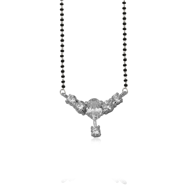 925 Silver Fashionista Mangalsutra with sleek black beads and stylish silver pendant – modern daily wear mangalsutra for women