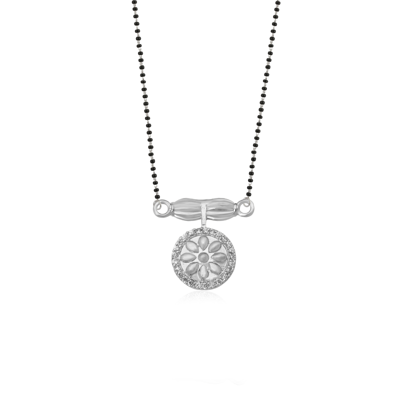 925 Silver Finery Mangalsutra with black beads and sleek silver pendant – elegant daily wear mangalsutra for women