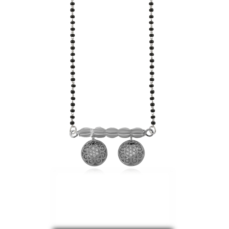 925 Silver Flame of Destiny Mangalsutra with black beads and unique silver pendant – elegant daily wear mangalsutra for women
