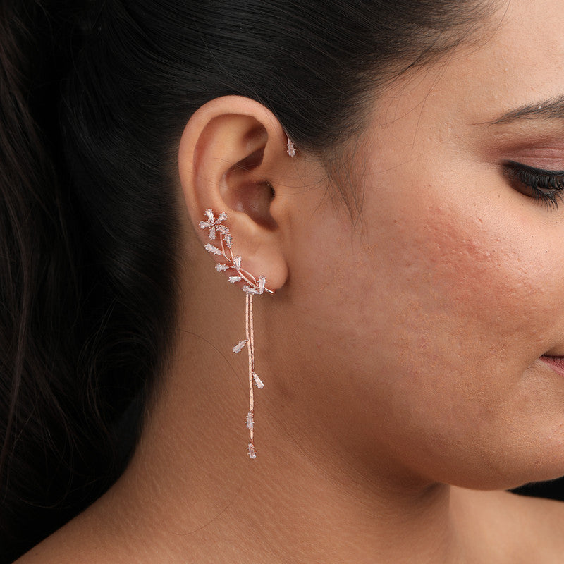 Model styling Floral Ear Cuff with Tassel – Navratri accessory for stylish ethnic wear