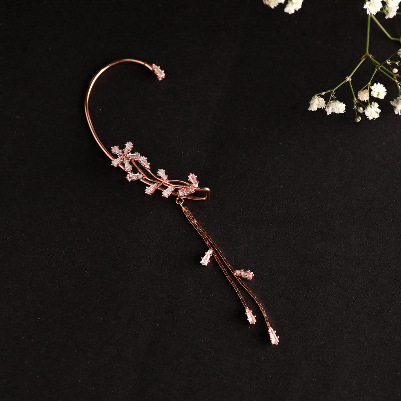 Close-up of Silver Floral Ear Cuff with Tassel – Raksha Bandhan gift idea for sisters and loved ones
