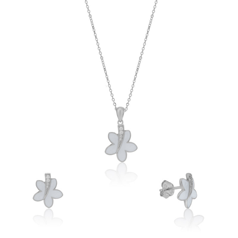 925 silver floret pendant and earrings photographed on plain white background