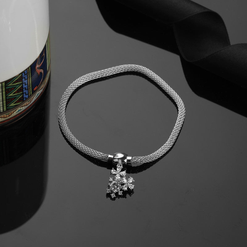 Festive 925 Silver Flower Charm Bracelet – Ideal Diwali gift and Navratri silver jewelry