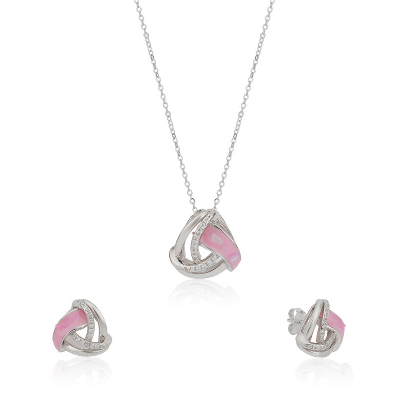925 silver geometric pendant and earrings photographed on plain white background