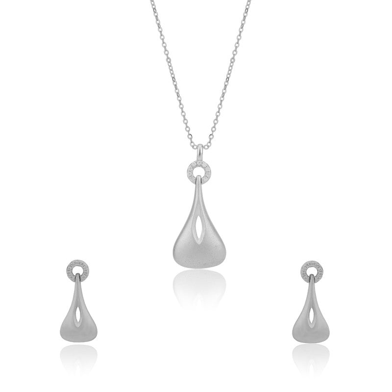 925 Silver Guitar Pendant and Earrings set on white background – elegant silver jewelry