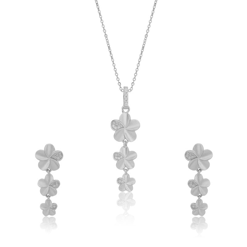 925 Silver Hanging Flower Earrings on white background – elegant silver jewelry