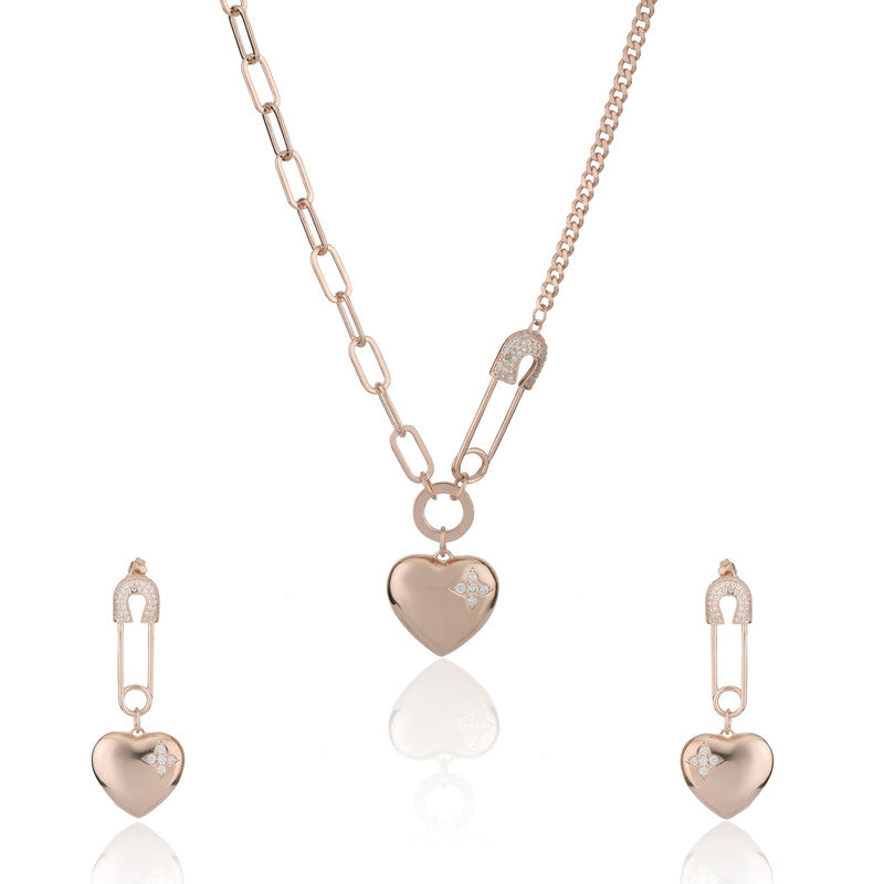 925 Silver Heart Rose Gold Jewelry Set – Diwali gift set with romantic festive elegance