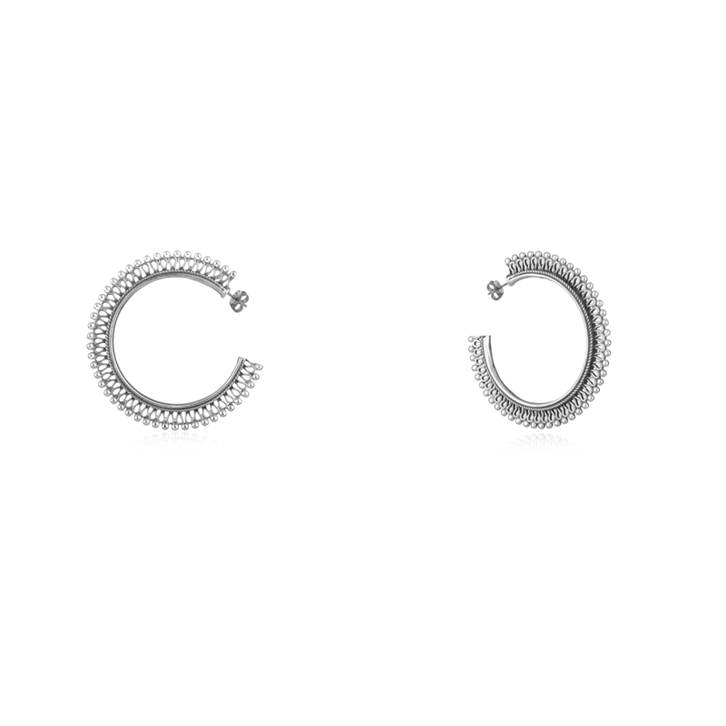 925 Silver Hollow Hoop Earrings on white background – minimal jewelry photo