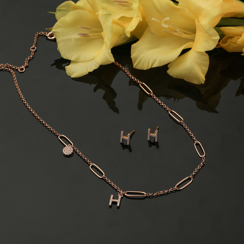 Close-up of Silver Initial H Necklace in Rose Gold – Raksha Bandhan customized gift for sisters