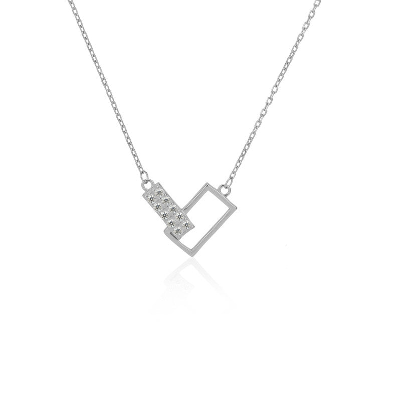 Elegant 925 Silver Interlocking Rectangle Pendant – modern festive silver jewelry gift for Rakhi, Diwali, weddings, and anniversaries.