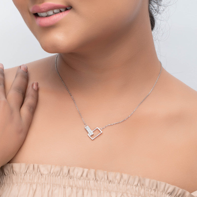 Festive styling with 925 Silver Interlocking Rectangle Pendant – contemporary silver accessory symbolizing strength and unity.