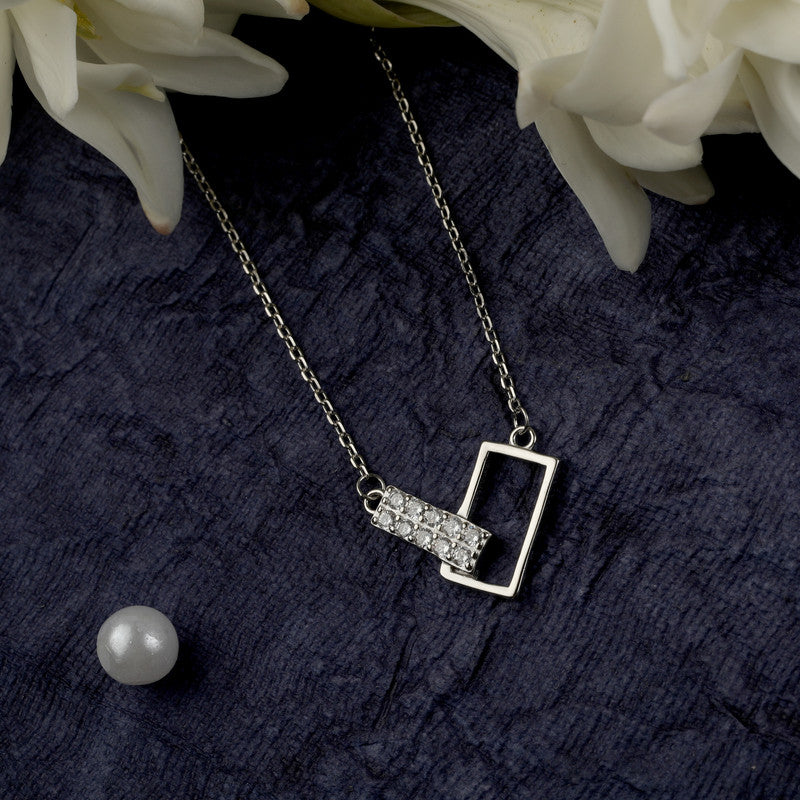 925 Silver Interlocking Rectangle Pendant beautifully displayed in a festive flatlay – perfect silver jewelry gift for loved ones.