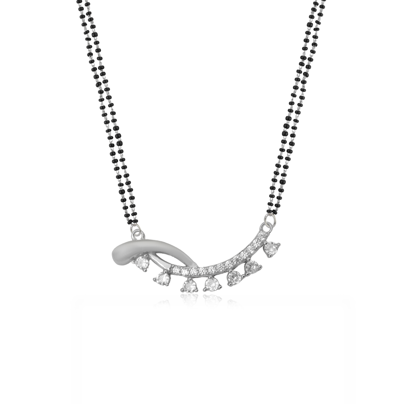 925 Silver Knot of Devotion Mangalsutra with heart-shaped pendant and black beaded chain, perfect for daily wear and gifting.