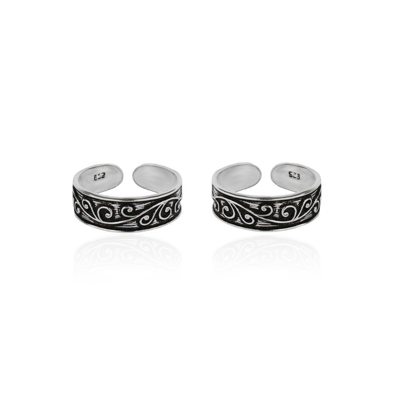 925 Silver Leaf Antique Toe Ring – Elegant Silver Jewellery for Diwali & Navratri Celebrations