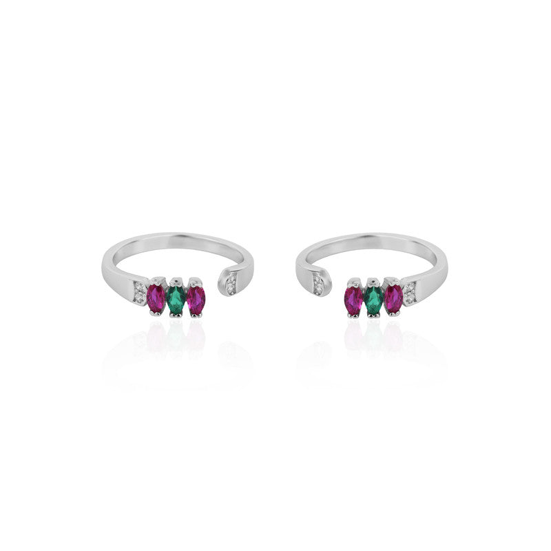 925 Silver Multi-Gemstone Toe Ring on white background – elegant silver jewelry