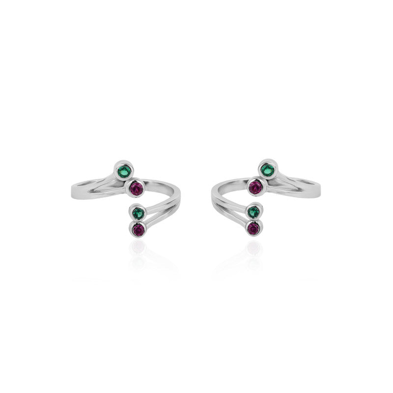 925 Silver Multi-Stone Open Toe Ring on white background – elegant silver jewelry