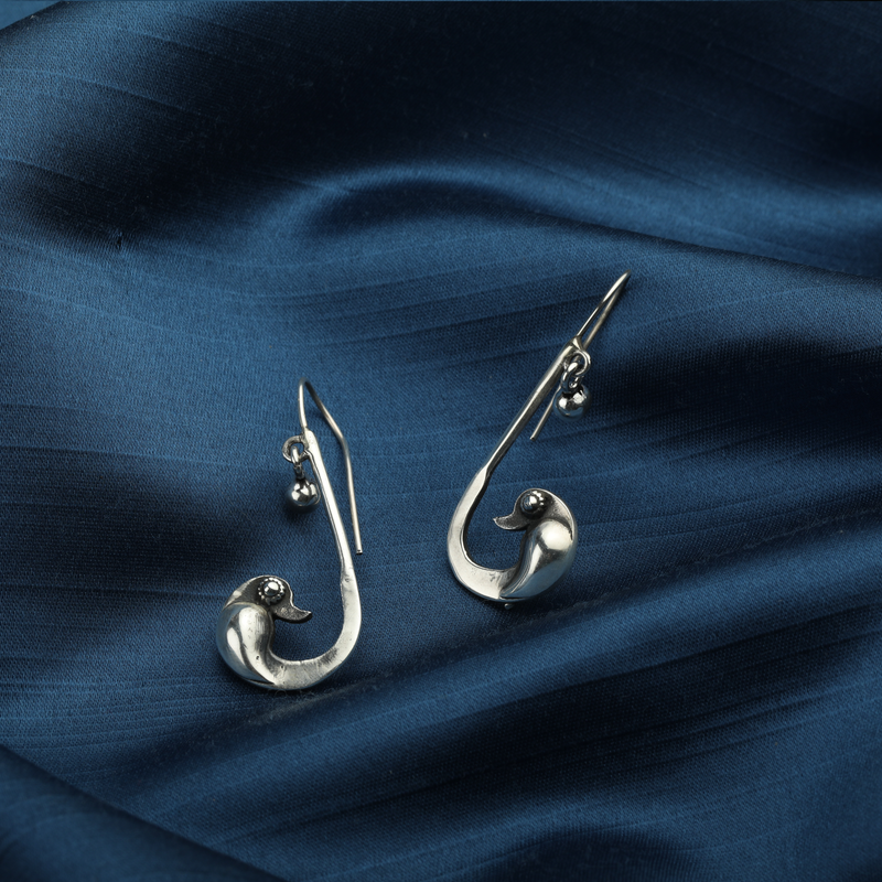 925 Silver Parrot Earrings prop display showing detailed craftsmanship