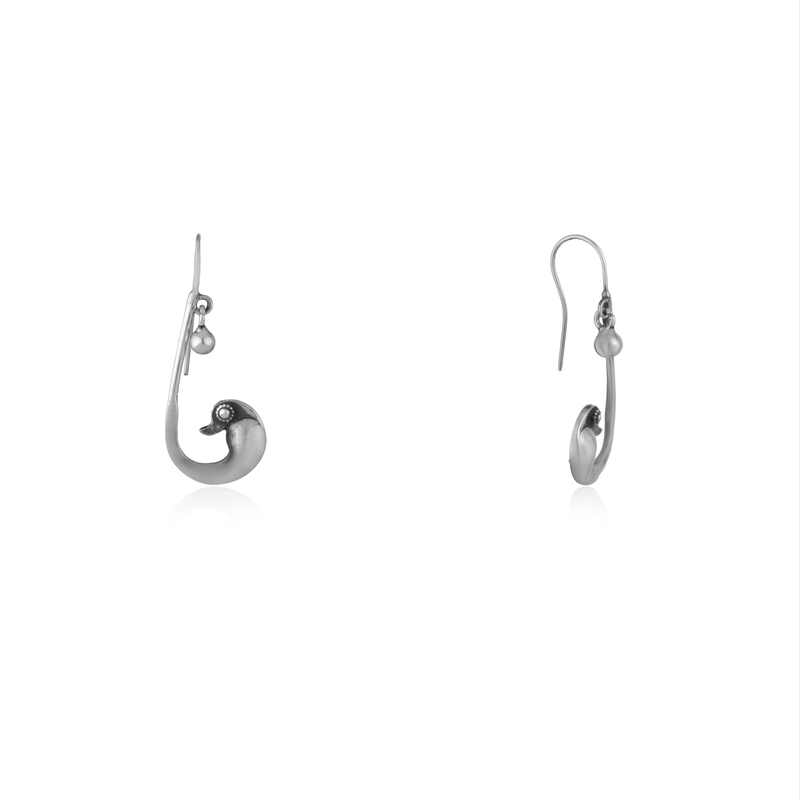 Close-up of 925 Silver Parrot Earrings on white background