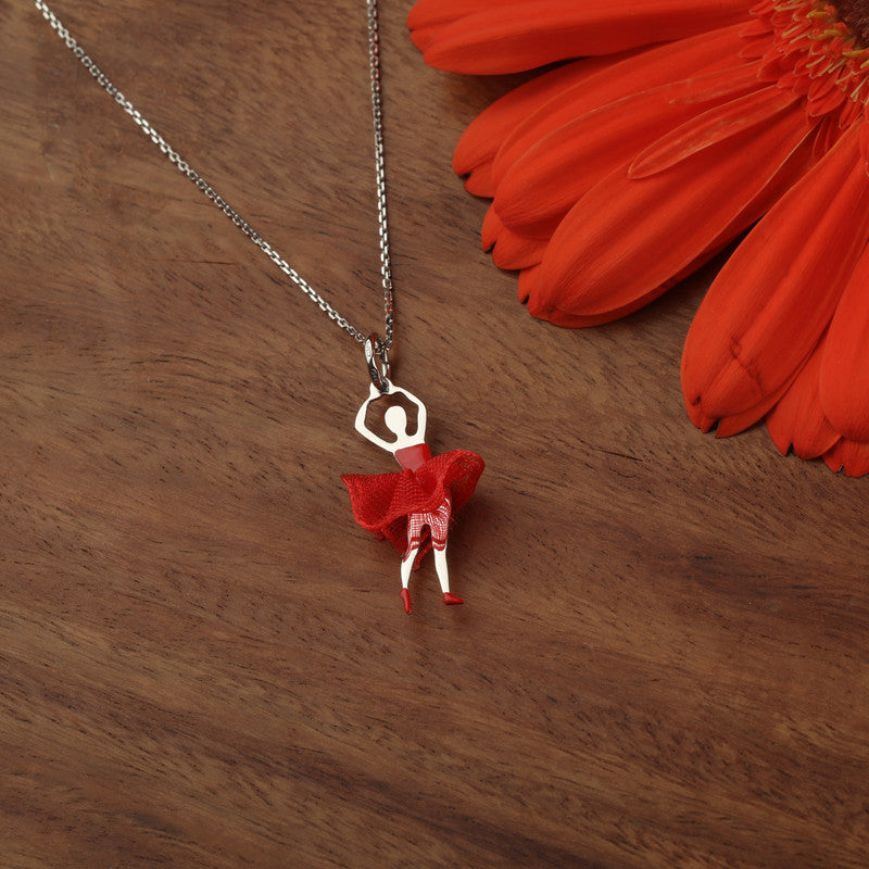 Stylish silver dancing doll pendant with red stone perfect for festive occasions