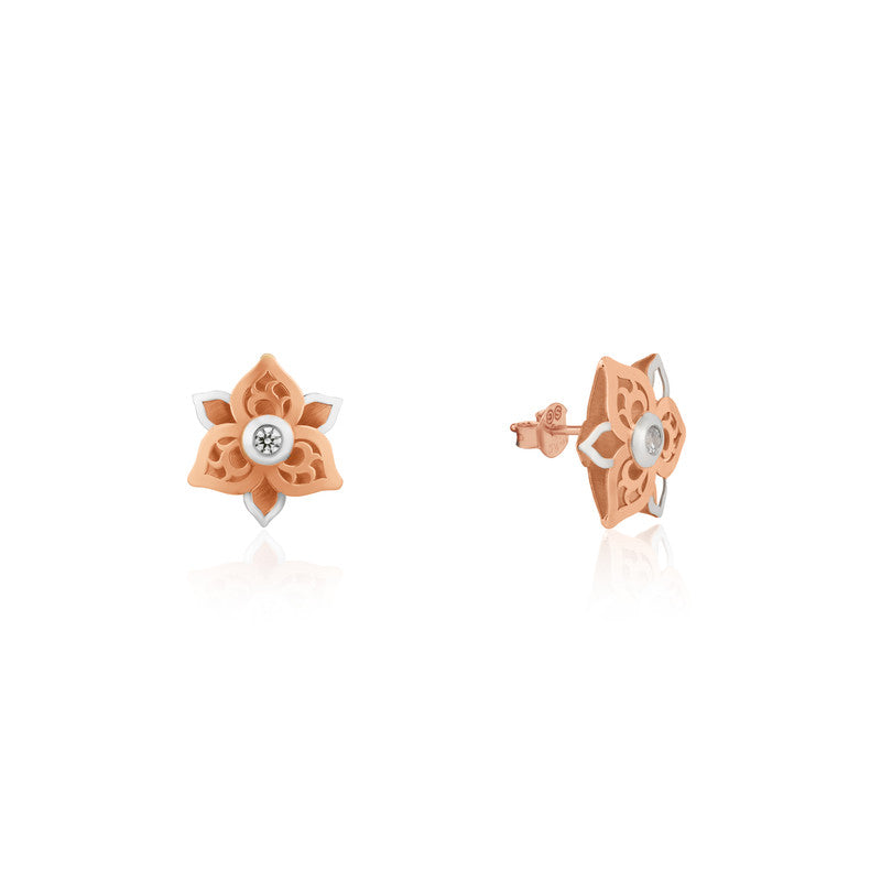 925 Silver Rose Gold Duo-Leaf Earrings displayed – Karwa Chauth jewelry present for wives