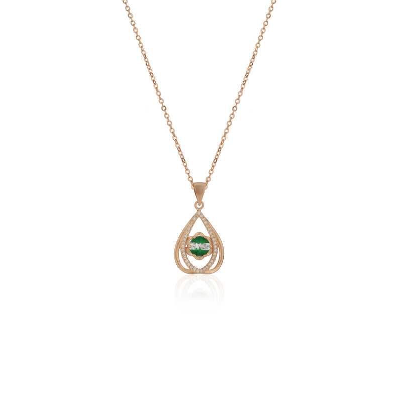 925 Silver Rose Gold Emerald Pendant Necklace on white background – elegant festive jewelry gift