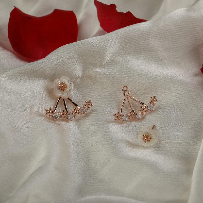 Close-up of Silver Rose Gold Flower Earrings – Raksha Bandhan gift idea for sisters
