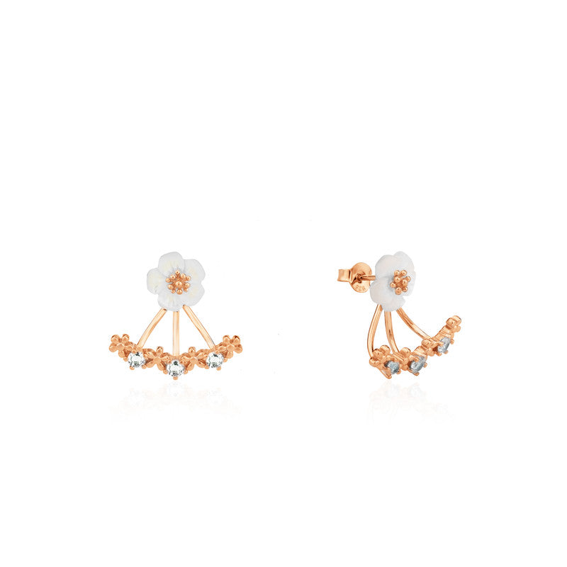 925 Silver Rose Gold Flower Earrings displayed – Karwa Chauth present for wives and brides