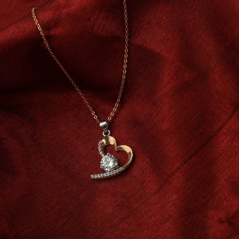 925 Silver Rose Gold Heart Necklace prop– graceful festive necklace for gifting