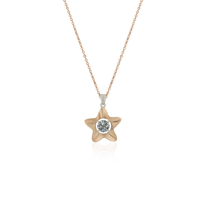 925 Silver Rose Gold Star Pendant Necklace on white background – elegant festive jewelry gift