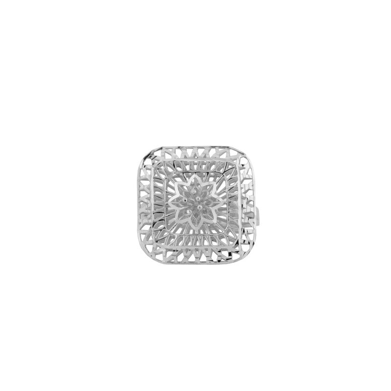 925 silver spinner ring with web design photographed on plain white background