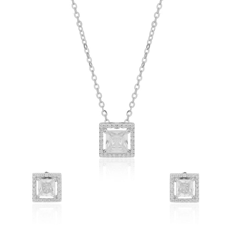 925 Silver Square Pendant Set on white background – elegant silver jewelry