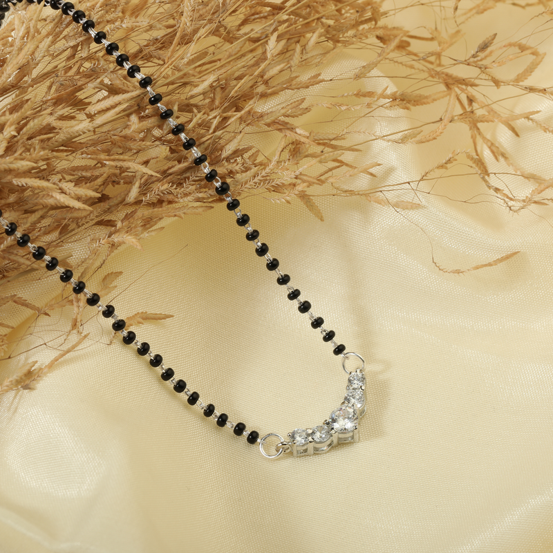925 Silver Sweetheart Mangalsutra with floral background – perfect silver heart mangalsutra gift for wife