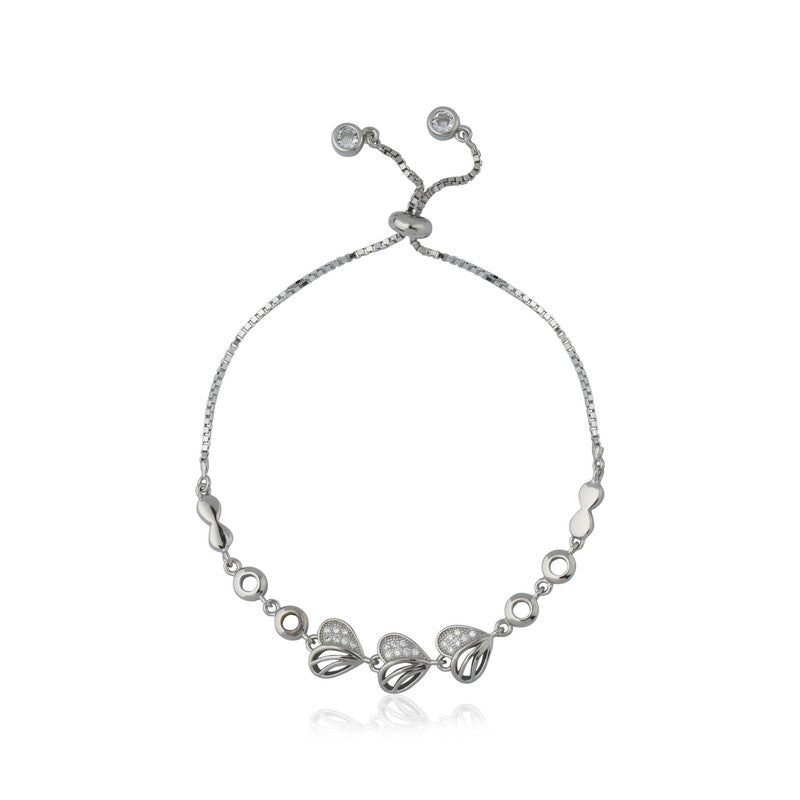 925 Silver Triple Heart Charm Bracelet – Romantic festive silver jewelry gift for Diwali & Rakhi.