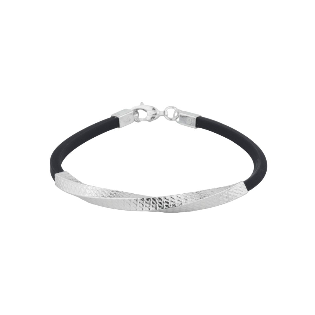 Close-up image 925 Silver Twisted Black Bead Bracelet