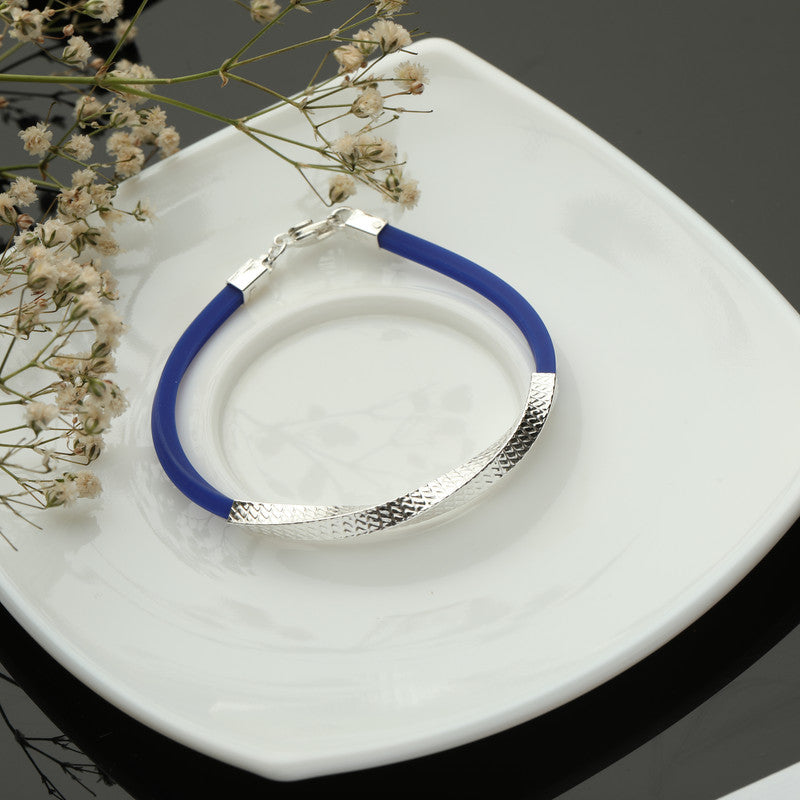 Traditional twisted blue bead silver bracelet for festive occasions and puja wear