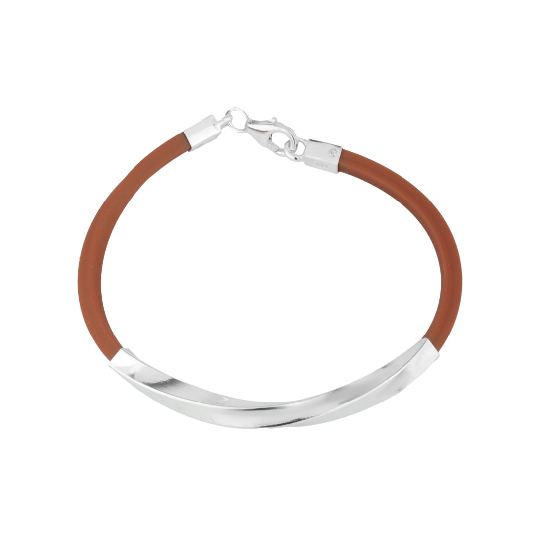 925 Silver Twisted Brown Bead Bracelet – Elegant festive silver jewelry gift for Diwali & Rakhi.