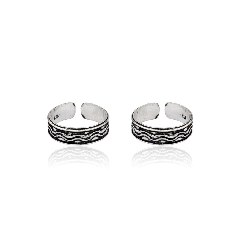 925 Silver Wave Oxidized Toe Ring – Elegant Silver Jewellery for Diwali & Navratri Celebrations