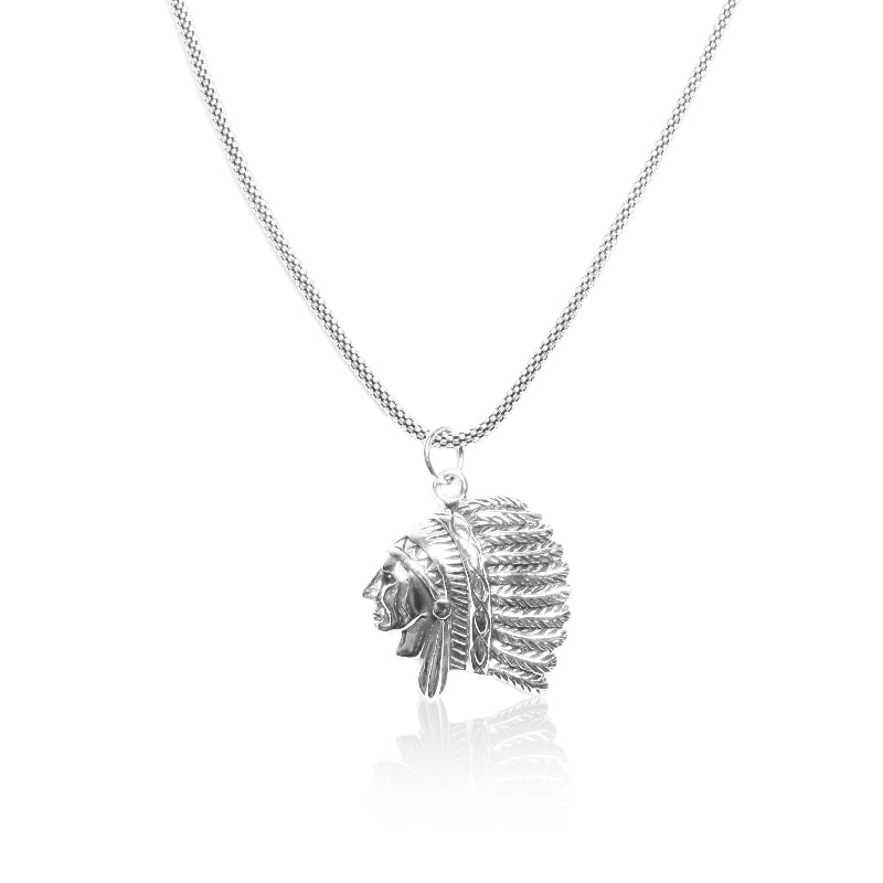 925 Sterling Silver Chief Pendant for Men – Tribal Warrior Silver Necklace