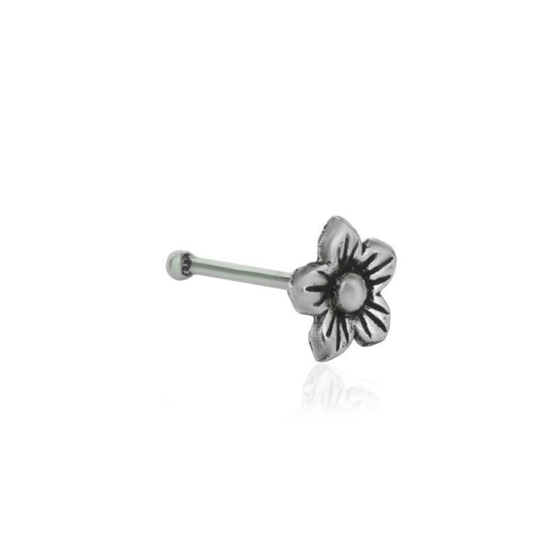 925 Sterling Silver Floral Nose Pin displayed on plain white background